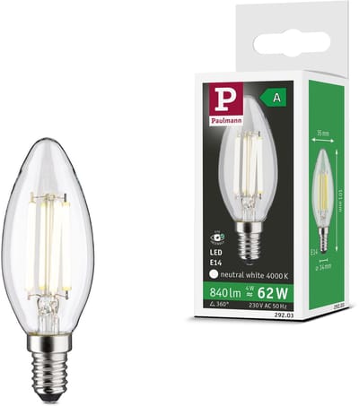 Paulmann 29203 LED-lamp Energielabel A (A - G) E14 Kaars 4 W Neutraalwit (Ø x h) 35 mm x 101 mm 1 stuk(s)