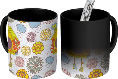 Magische Mok - Foto op Warmte Mokken - Koffiemok - Koekoeksklok - Patronen - Paddenstoel - Bloemen - Magic Mok - Beker - 350 ML - Theemok