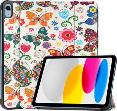 Hoes - Geschikt voor Apple iPad A16/A18 (2022/2025/2026) - 10.9 & 11 inch (10e, 11e & 12e generatie) - Dun & Stevig - Trifold Bookcase - Hard Cover - Hardcover Book Case - Tablet Hoesje - Vlinders