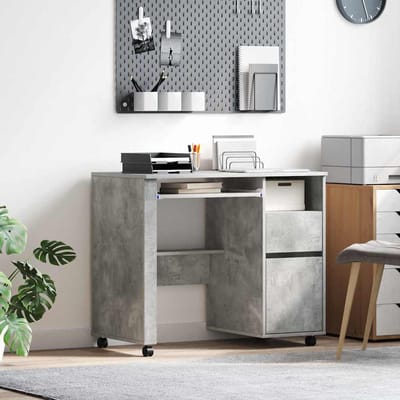 vidaXL - Bureau - met - Wielen - Beton - Grijs - Bewerkt - hout - 91 - x - 50 - x - 77 - cm