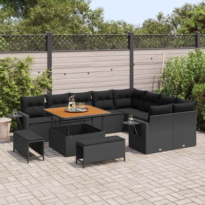 vidaXL - Tuinbank - Set - 13 - st - 11-Aantal - zitplaatsen - Zwart - poly - rattan