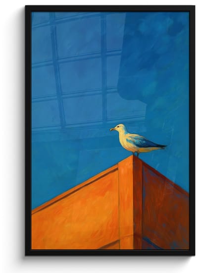 Poster in lijst - Fotolijst 60x90 cm - Posters - Meeuw - Gebouw - Lucht - Geschilderd - Posterlijst zwart - Decoratie - Wanddecoratie woonkamer - Muurdecoratie slaapkamer