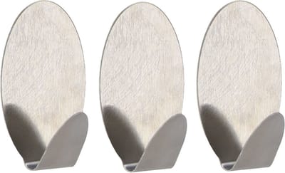 Tendance Plakhaakje ovaal - 3x stuks - 4 x 3,5 x 7 cm - Zelfklevende ophang haakjes - RVS - zilver - keuken/badkamer haken