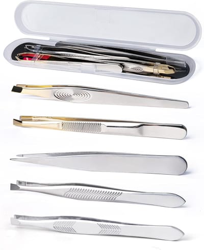 Tweezers set 5 stuks - RVS precisie - Schuin en puntig - Voor perfecte wenkbrauwen en wimpers - ShopVlot
