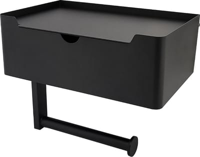 Sanics® WC Rolhouder met Opbergdoosje - Incl. Plankje voor Telefoon - WC papier houder Zwart RVS