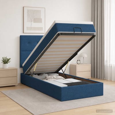 vidaXL - Ottoman - bed - met - matras - met - hoofdeinde - Blauw - 90 - x - 200 - cm - Stof