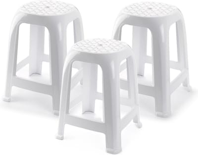 Plasticforte bijzet zitkrukje - 3x - wit - kunststof - 37 x 37 x 46 cm - kinderen/volwassenen