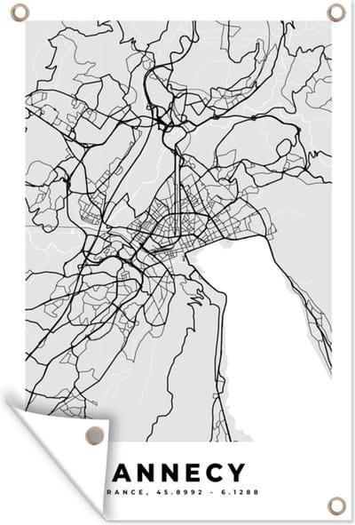 Muurdecoratie Annecy – Plattegrond - Frankrijk – Kaart – Stadskaart - 120x180 cm - Tuinposter - Tuindoek