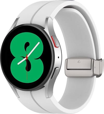 Strap-it Smartwatch bandje - magnetische siliconen horlogeband geschikt voor Samsung Galaxy Watch 7 (40 & 44mm) / Galaxy Watch 6 Classic / Galaxy Watch 6 40 & 44mm / Watch 5 Pro / Watch 5 40 & 44mm / Watch 4 (Classic) / Watch FE - wit