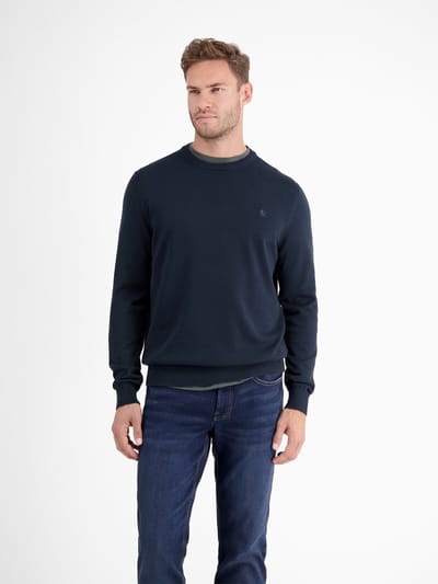 LERROS Gebreide herentrui van katoen met ronde hals , Maat: S , Kleur: CLASSIC NAVY , 100% katoen