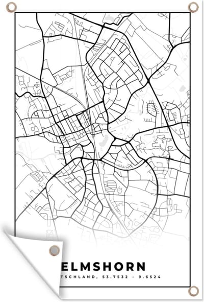 Muurdecoratie Plattegrond - Elmshorn - Kaart - Stadskaart - 120x180 cm - Tuinposter - Tuindoek