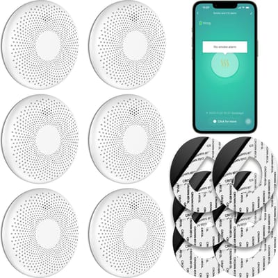 SAVS CS11W Slimme combimelder met wifi 6-pack - Tuya Smart Home app - Rook en koolmonoxide - 10 Jaar batterij - Geen LED lampje - Rookmelder en koolmonoxidemelder met extra dun design - Rook én CO melder - Montage zonder boren