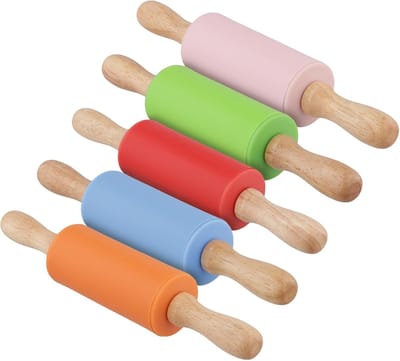 5 stuks deegroller siliconen klein, 23,5 cm deegroller siliconen met houten handvat, mini deegroller kleurrijk voor keuken