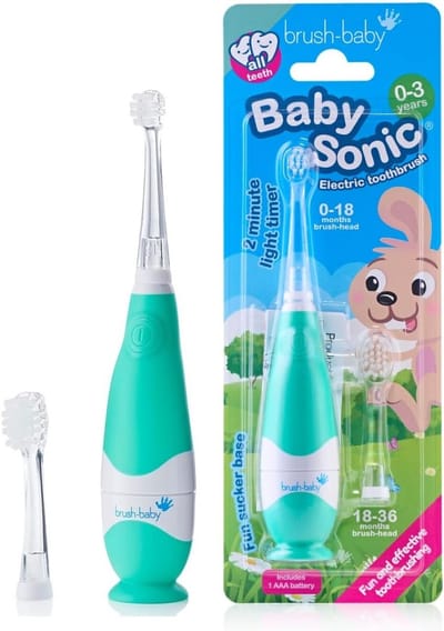 Elektrische tandenborstel voor baby's en peuters - zachte borstel voor gevoelig tandvlees met LED-licht en zuigbasis