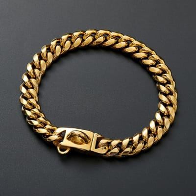 Premium Halsband Hoge Kwaliteit Sterk Roestvrij Staal Gouden Hondenhalsband met Veiligheidsgesp 15MM Cubaanse Schakelketting Trainingshalsband Hondenhalsketting Hond Uitlaten 10inch (25.4cm) goud