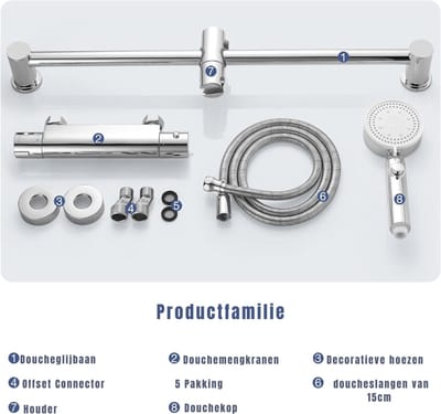 ZMR® Douchepaneel met Thermostaatkraan - Douchepaneel - Regendouche met Thermostaatkraan - Zilver - 60cm x 30cm x 115cm