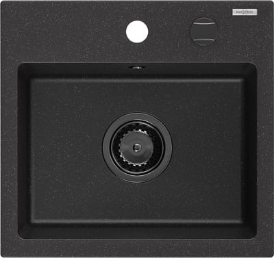 Mexen Milo granieten spoelbak 1-kamer 435 x 410 , zwart/zilver metallic, zwarte sifon - 6505441000-73-B
