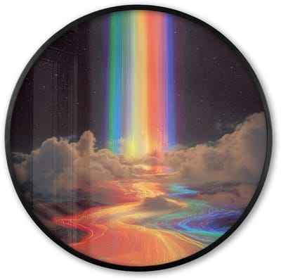 Poster in lijst Rond - Fotolijst 60x60 cm - Posters - Regenboog - Verticaal - Sterrenhemel - Wolken - Ronde posterlijst zwart - Decoratie - Wanddecoratie woonkamer - Muurdecoratie slaapkamer
