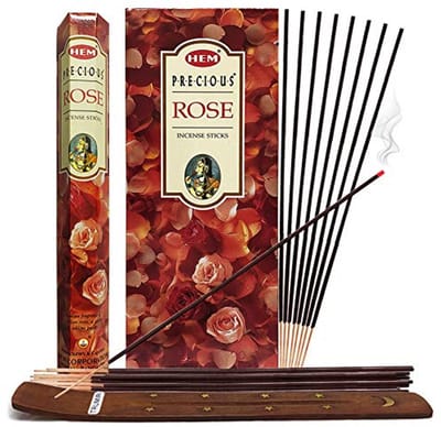 Kostbare Rose Wierookstokjes Bundel met Houder - 120 Stuks, 6 Sets van 20