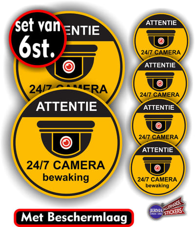 Jerma - Camerabewaking - 6 Stickers - 2 st Ø 13 cm - 4 st Ø 6.5 cm - Vinyl - Zelfklevend - Krasvrij