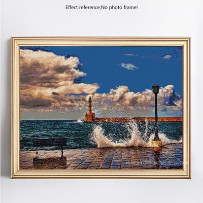 Kruissteek aan zee diamant schilderij volledige weergave landschap volledige ronde 5D DIY diamant borduurwerk 20X30CM