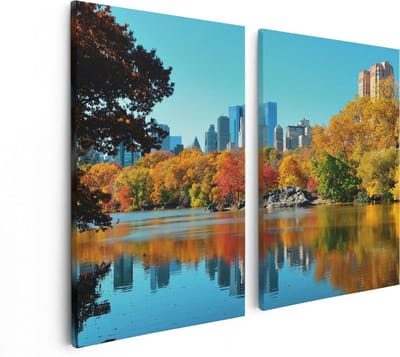 Artaza Canvas Schilderij Tweeluik Central Park In New York Tijdens De Herfst - 80x60 - Foto Op Canvas - Canvas Print