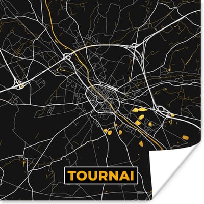 Poster Stadskaart - Tournai - Goud - Plattegrond - Kaart - 100x100 cm XXL