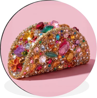 WallCircle - Wandcirkel - Muurcirkel - Taco - Kleurrijk - Edelstenen - Goud - Aluminium - Dibond - 30x30 cm - Binnen en Buiten