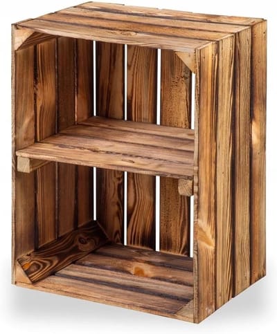 Houten Fruitkist - Opbergrek - Decoratieve Opslag - Gevlamd Rustiek Design - 50x40x30cm - Bruin
