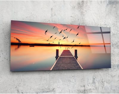 Panorama Glasschilderij - Landschappen - Steiger - 92 x 36 cm