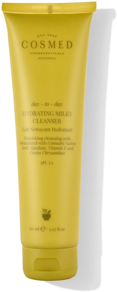 Cosmed Milky Cleanser met Vitamine E – Reinigingsmelk – Met Cannabis Sativa Olie, Squalane – Parfumvrij, Dermatologisch Getest, Geschikt voor Gevoelige Huid – Gezichtsreiniger – Make up Remover – 150ml