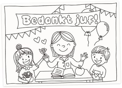 Inkleurkaart Juf - einde schooljaar - bedankt - bedankje - afscheid - stagiaire