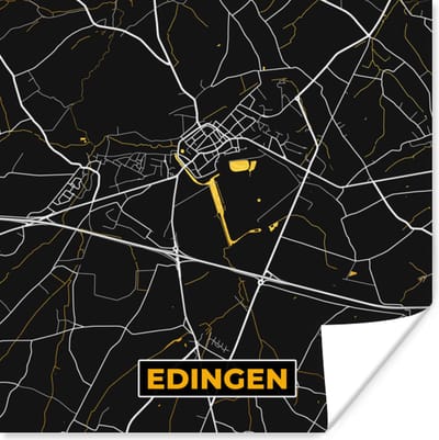 Poster Edingen - Kaart - Plattegrond - Stadskaart - Goud - 100x100 cm XXL