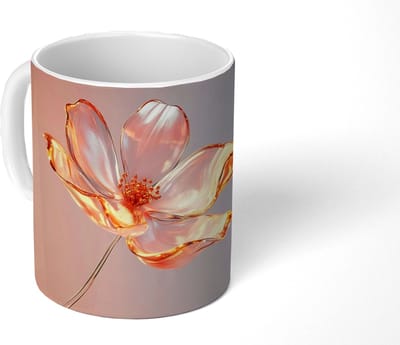Mok - Koffiemok - Glazen - Bloem - Roze - Mokken - 350 ML - Beker - Koffiemokken - Theemok
