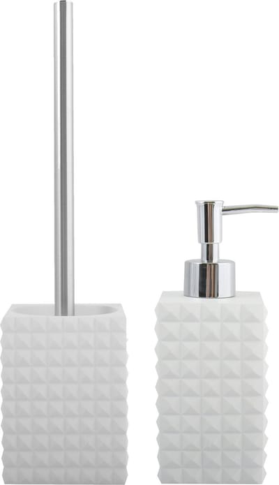 MSV Toiletborstel in houder 37 cm/zeeppompje 270 ml set Kubik - Polyresin/rvs - ivoor wit
