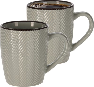 Siaki Koffiemok/theemok - 2x - Fishbone - lichtgrijs - 370 ml - mokken - keramiek
