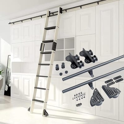 Ladder Rolrail - Wielenset Ladder - Ruimte Besparen - Stille Koolstofstaal - Verstelbaar - Zwart