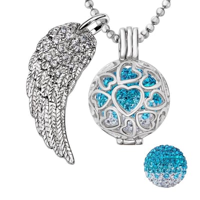 Engelenroeper 18mm Bolhouder met Ketting 90cm en Bolletje - Dames - Zilverkleurig Hartjes - EBS18183
