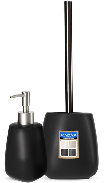 KADAX 2-delige badkamerset van keramiek, badaccessoires, badkameraccessoires, zeepdispenser, badkamerbeker, zeepbakje en wc-borstel (borstel en dispenser zwart)