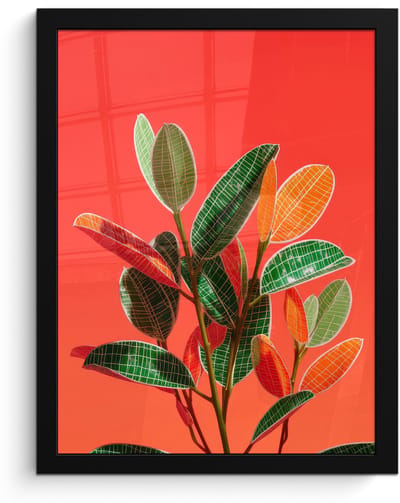 Poster in lijst - Fotolijst 30x40 cm - Posters - Bladeren - Nerven - Oranje - Structuur - Posterlijst zwart - Decoratie - Wanddecoratie woonkamer - Muurdecoratie slaapkamer