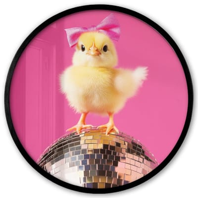 Poster in lijst Rond - Fotolijst 40x40 cm - Posters - Discobal - Kuiken - Strik - Ronde posterlijst zwart - Decoratie - Wanddecoratie woonkamer - Muurdecoratie slaapkamer