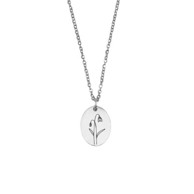 Ovale Geboortebloem Ketting Zilver