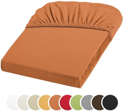 sleepling jersey stretch hoeslaken 180 x 200 - 200 x 220 cm | ondoorschijnend hoeslaken | katoen met 3% elastaan | voor matrassen tot 25 cm hoog | rondom elastiek | Ökotex | wasbaar tot 60 graden | oranje