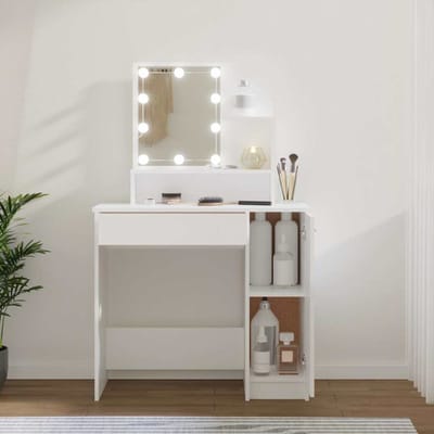vidaXL - Kaptafel - met - LED-verlichting - 86,5x35x136 - cm - wit