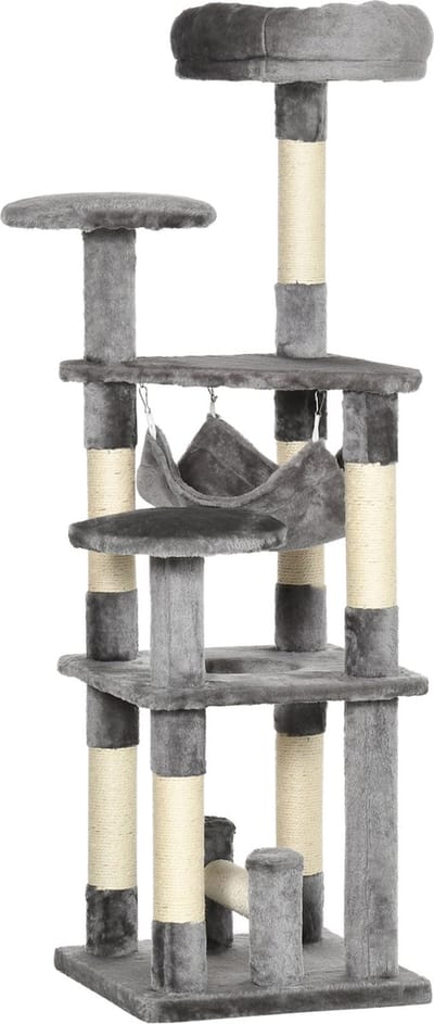 PawHut krabpaal - spaanplaat/sisalfiber/pluche - 40x40x132 cm - grijs