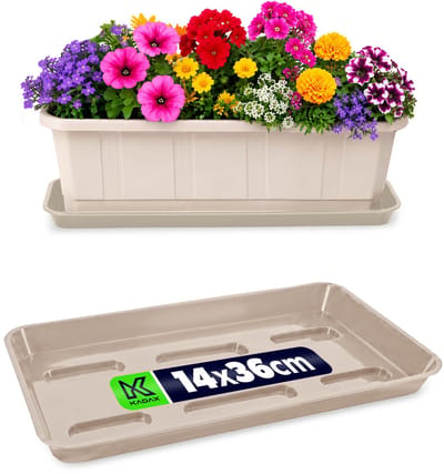 KADAX onderzetter 40 cm voor bloembakken, rechthoekige bloemonderzetter van kunststof, onderzetter voor bloempotten voor balkonbakken, onderzetter voor planten voor balkon en vensterbank (beige)
