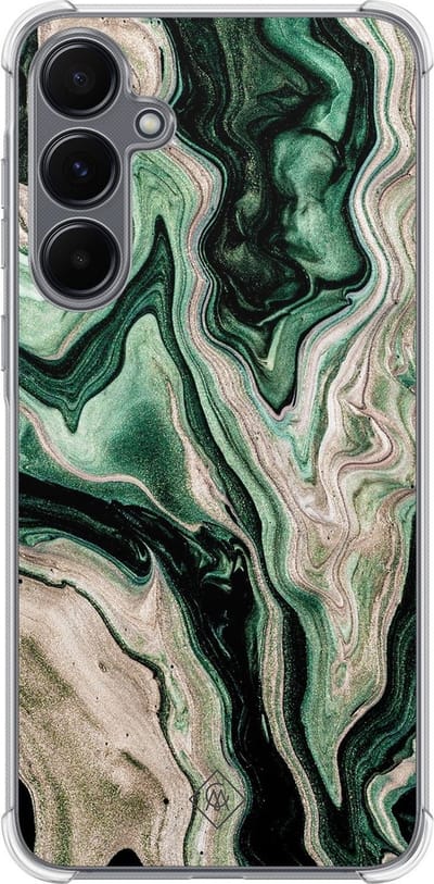 Casimoda® hoesje - Geschikt voor Samsung Galaxy A35 5G - Groen marmer / Marble - Shockproof case - Extra sterk - TPU/polycarbonaat - Groen, Transparant