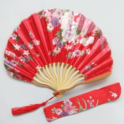 Accessoires Kimono Style Antique, Éventail Kimono Pliant en Forme, Éventail Couteau à Os de Dragon en Forme avec Pochette Éventail Imprimée. rouge