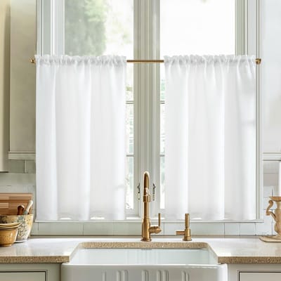 JGS ® Stijlvolle Halftransparante Linnenlook Gordijnen voor Keuken en Woonruimte, Set van 2