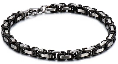 Koningsarmband Heren - Zwart / Zilver kleurig - 6mm - Enkele Schakel - Byzantijnse Stijl - Armband Schakelarmband - Armbanden - Papa Cadeau Voor Mannen - Vaderdag